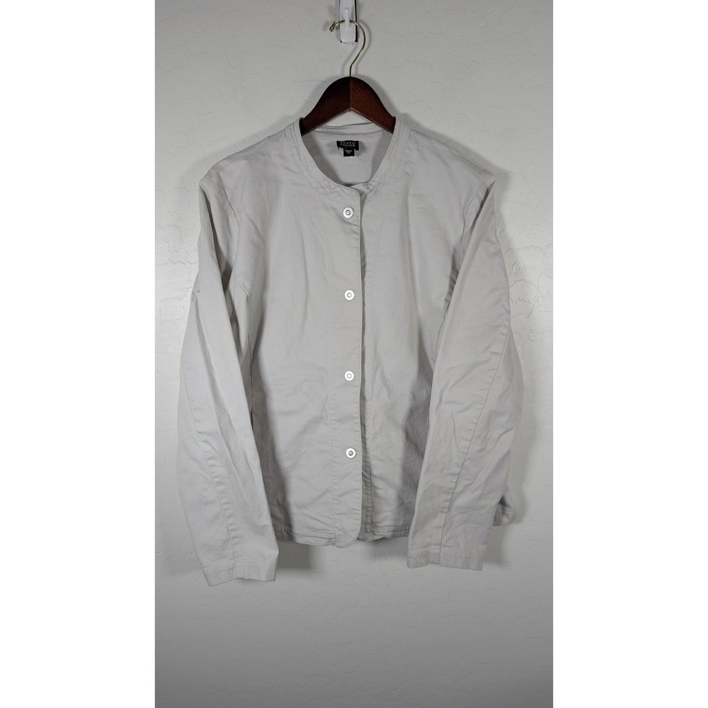 Eileen Fisher Jacket Womens XL Gray Collarless Snap Front Cotton Twill Stretch